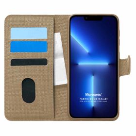 Microsonic Apple iPhone 13 Pro Max Fabric Book Wallet Gold Cep Telefonu Kılıfı