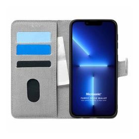 Microsonic Apple iPhone 13 Pro Max Fabric Book Wallet Gri Cep Telefonu Kılıfı