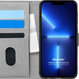 Microsonic Apple iPhone 13 Pro Max Fabric Book Wallet Gri Cep Telefonu Kılıfı