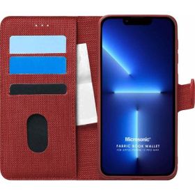 Microsonic Apple iPhone 13 Pro Max Fabric Book Wallet Kırmızı Cep Telefonu Kılıfı