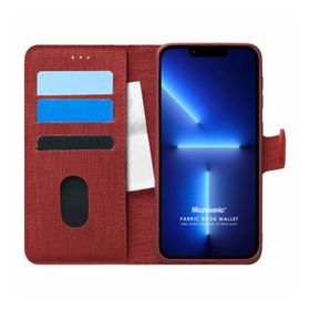 Microsonic Apple iPhone 13 Pro Max Fabric Book Wallet Kırmızı Cep Telefonu Kılıfı