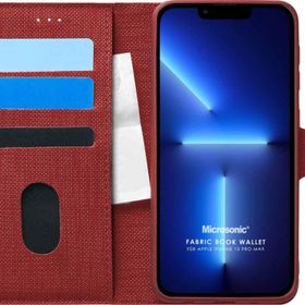 Microsonic Apple iPhone 13 Pro Max Fabric Book Wallet Kırmızı Cep Telefonu Kılıfı