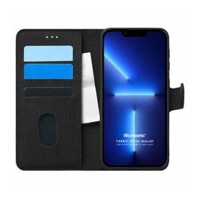 Microsonic Apple iPhone 13 Pro Max Fabric Book Wallet Siyah Cep Telefonu Kılıfı
