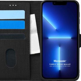 Microsonic Apple iPhone 13 Pro Max Fabric Book Wallet Siyah Cep Telefonu Kılıfı