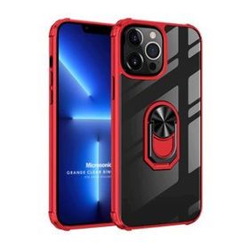 Microsonic Apple iPhone 13 Pro Max Grande Clear Ring Holder Kırmızı Cep Telefonu Kılıfı