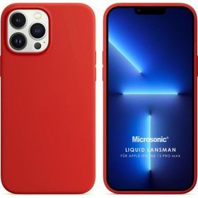 Microsonic Apple iPhone 13 Pro Max Liquid Lansman Silikon Kırmızı Cep Telefonu Kılıfı