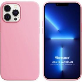 Microsonic Apple iPhone 13 Pro Max Liquid Lansman Silikon Pembe Cep Telefonu Kılıfı