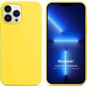 Microsonic Apple iPhone 13 Pro Max Liquid Lansman Silikon Sarı Cep Telefonu Kılıfı