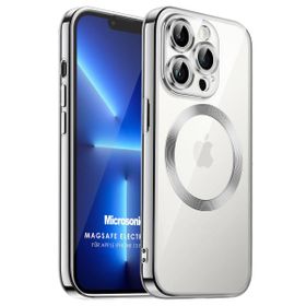 Microsonic Apple iPhone 13 Pro Max Magsafe Luxury Electroplate Gümüş Cep Telefonu Kılıfı