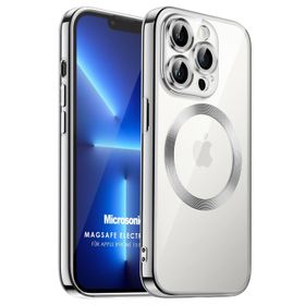 Microsonic Apple iPhone 13 Pro Max Magsafe Luxury Electroplate Gümüş Cep Telefonu Kılıfı