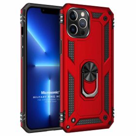Microsonic Apple iPhone 13 Pro Max Military Ring Holder Kırmızı Cep Telefonu Kılıfı