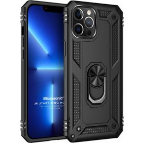 Microsonic Apple iPhone 13 Pro Max Military Ring Holder Siyah Cep Telefonu Kılıfı