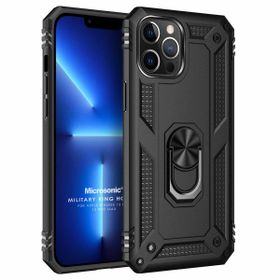 Microsonic Apple iPhone 13 Pro Max Military Ring Holder Siyah Cep Telefonu Kılıfı