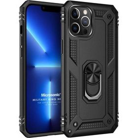 Microsonic Apple iPhone 13 Pro Max Military Ring Holder Siyah Cep Telefonu Kılıfı