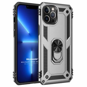 Microsonic Apple iPhone 13 Pro Military Ring Holder Gri Cep Telefonu Kılıfı