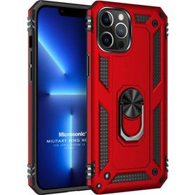 Microsonic Apple iPhone 13 Pro Military Ring Holder Kırmızı Cep Telefonu Kılıfı