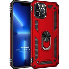 Microsonic Apple iPhone 13 Pro Military Ring Holder Kırmızı Cep Telefonu Kılıfı