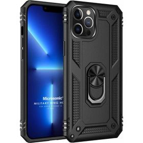 Microsonic Apple iPhone 13 Pro Military Ring Holder Siyah Cep Telefonu Kılıfı