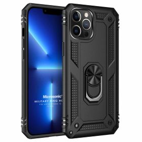 Microsonic Apple iPhone 13 Pro Military Ring Holder Siyah Cep Telefonu Kılıfı