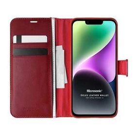 Microsonic Apple iPhone 14 Delux Leather Wallet Kırmızı Cep Telefonu Kılıfı