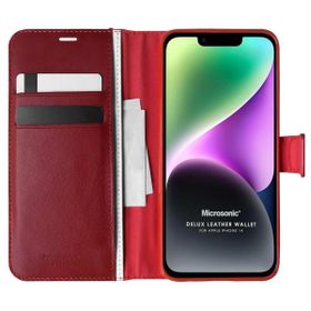 Microsonic Apple iPhone 14 Delux Leather Wallet Kırmızı Cep Telefonu Kılıfı