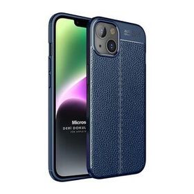 Microsonic Apple iPhone 14 Deri Dokulu Silikon Lacivert Cep Telefonu Kılıfı