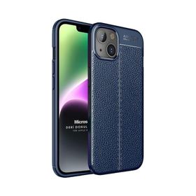 Microsonic Apple iPhone 14 Deri Dokulu Silikon Lacivert Cep Telefonu Kılıfı