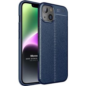 Microsonic Apple iPhone 14 Deri Dokulu Silikon Lacivert Cep Telefonu Kılıfı