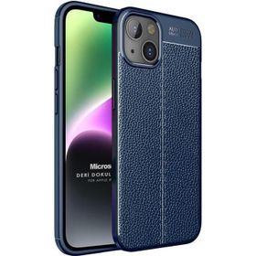 Microsonic Apple iPhone 14 Deri Dokulu Silikon Lacivert Cep Telefonu Kılıfı