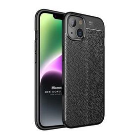 Microsonic Apple iPhone 14 Deri Dokulu Silikon Siyah Cep Telefonu Kılıfı