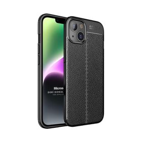 Microsonic Apple iPhone 14 Deri Dokulu Silikon Siyah Cep Telefonu Kılıfı