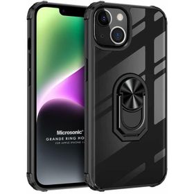 Microsonic Apple iPhone 14 Grande Clear Ring Holder Siyah Cep Telefonu Kılıfı
