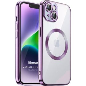 Microsonic Apple iPhone 14 Mag Safe Luxury Electroplate Lila Cep Telefonu Kılıfı