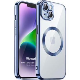 Microsonic Apple iPhone 14 Mag Safe Luxury Electroplate Mavi Cep Telefonu Kılıfı