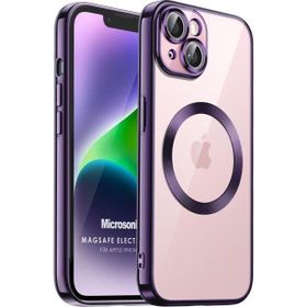 Microsonic Apple iPhone 14 Mag Safe Luxury Electroplate Mor Cep Telefonu Kılıfı