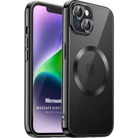 Microsonic Apple iPhone 14 Mag Safe Luxury Electroplate Siyah Cep Telefonu Kılıfı