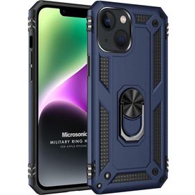 Microsonic Apple iPhone 14 Military Ring Holder Lacivert Cep Telefonu Kılıfı