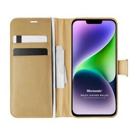 Microsonic Apple iPhone 14 Plus Delux Leather Wallet Gold Cep Telefonu Kılıfı