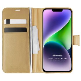 Microsonic Apple iPhone 14 Plus Delux Leather Wallet Gold Cep Telefonu Kılıfı