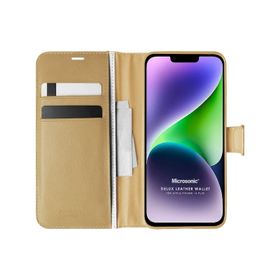 Microsonic Apple iPhone 14 Plus Delux Leather Wallet Gold Cep Telefonu Kılıfı