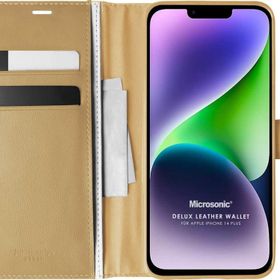 Microsonic Apple iPhone 14 Plus Delux Leather Wallet Gold Cep Telefonu Kılıfı