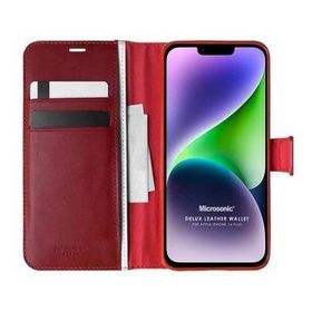 Microsonic Apple iPhone 14 Plus Delux Leather Wallet Kırmızı Cep Telefonu Kılıfı