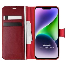 Microsonic Apple iPhone 14 Plus Delux Leather Wallet Kırmızı Cep Telefonu Kılıfı