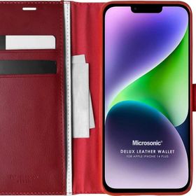 Microsonic Apple iPhone 14 Plus Delux Leather Wallet Kırmızı Cep Telefonu Kılıfı