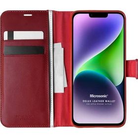 Microsonic Apple iPhone 14 Plus Delux Leather Wallet Kırmızı Cep Telefonu Kılıfı
