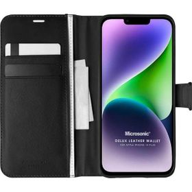 Microsonic Apple iPhone 14 Plus Delux Leather Wallet Siyah Cep Telefonu Kılıfı