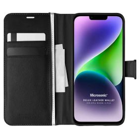 Microsonic Apple iPhone 14 Plus Delux Leather Wallet Siyah Cep Telefonu Kılıfı