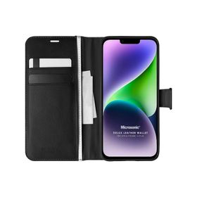 Microsonic Apple iPhone 14 Plus Delux Leather Wallet Siyah Cep Telefonu Kılıfı
