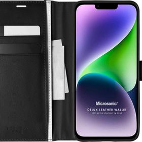 Microsonic Apple iPhone 14 Plus Delux Leather Wallet Siyah Cep Telefonu Kılıfı