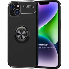 Microsonic Apple iPhone 14 Plus Kickstand Ring Holder Siyah Cep Telefonu Kılıfı
